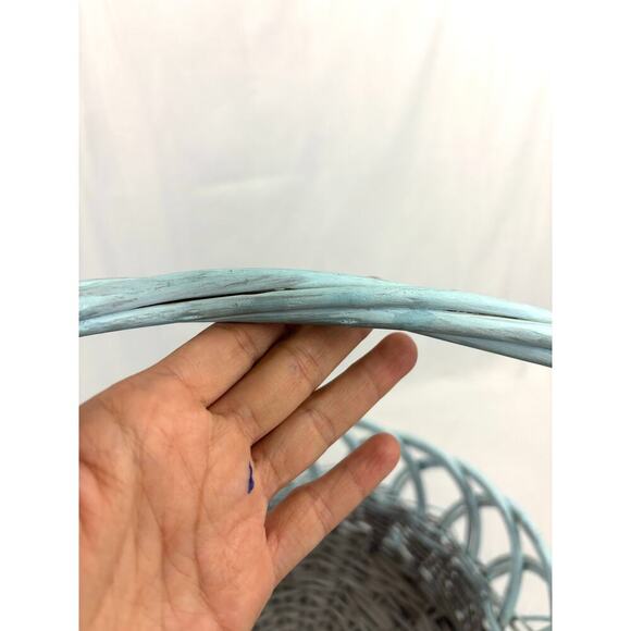 Light Blue Wicker Basket With Handle 16"x18" Vintage Cottagecore Home Decor - Picture 9 of 16